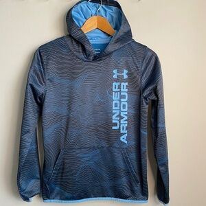 Under Armour Youth Black/Blue Wave Line Design Athletic Pullover Hoodie Size YXL